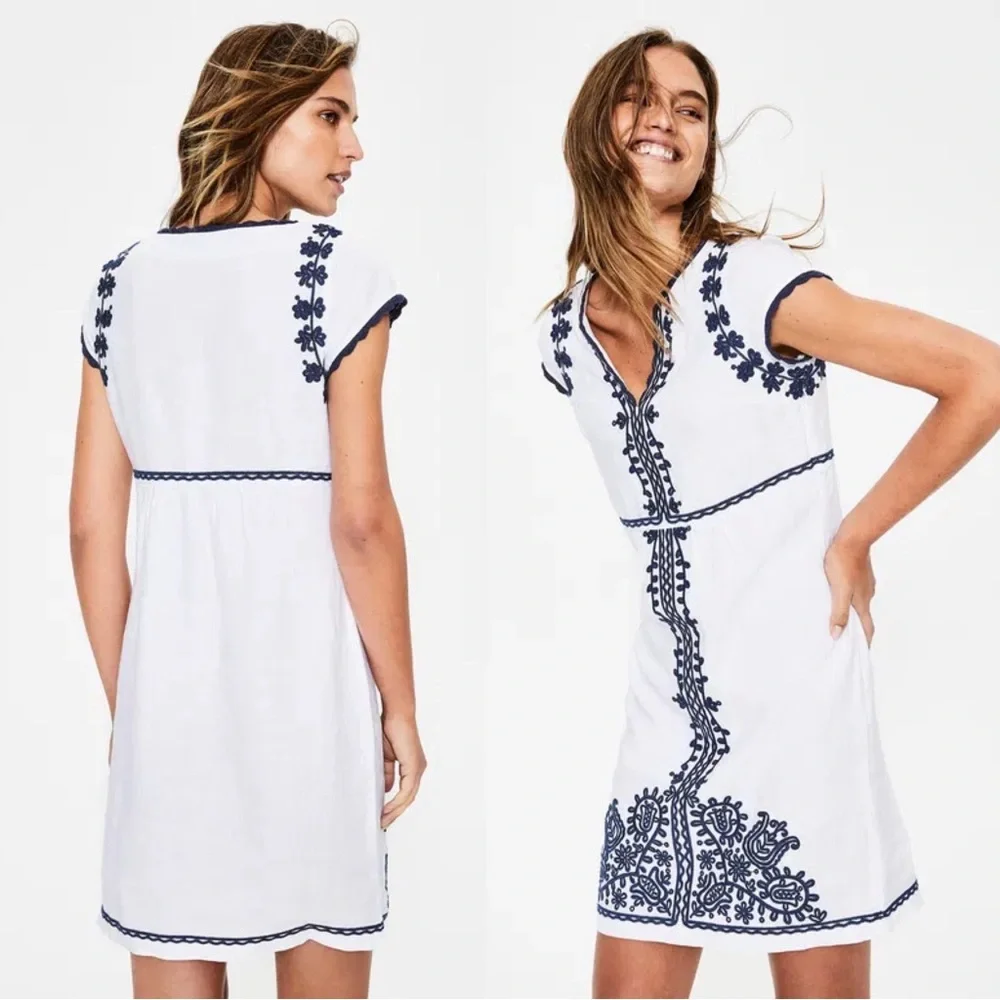 Boden White and Blue Cap Sleeve Sheath Dress - Picture 13 of 13